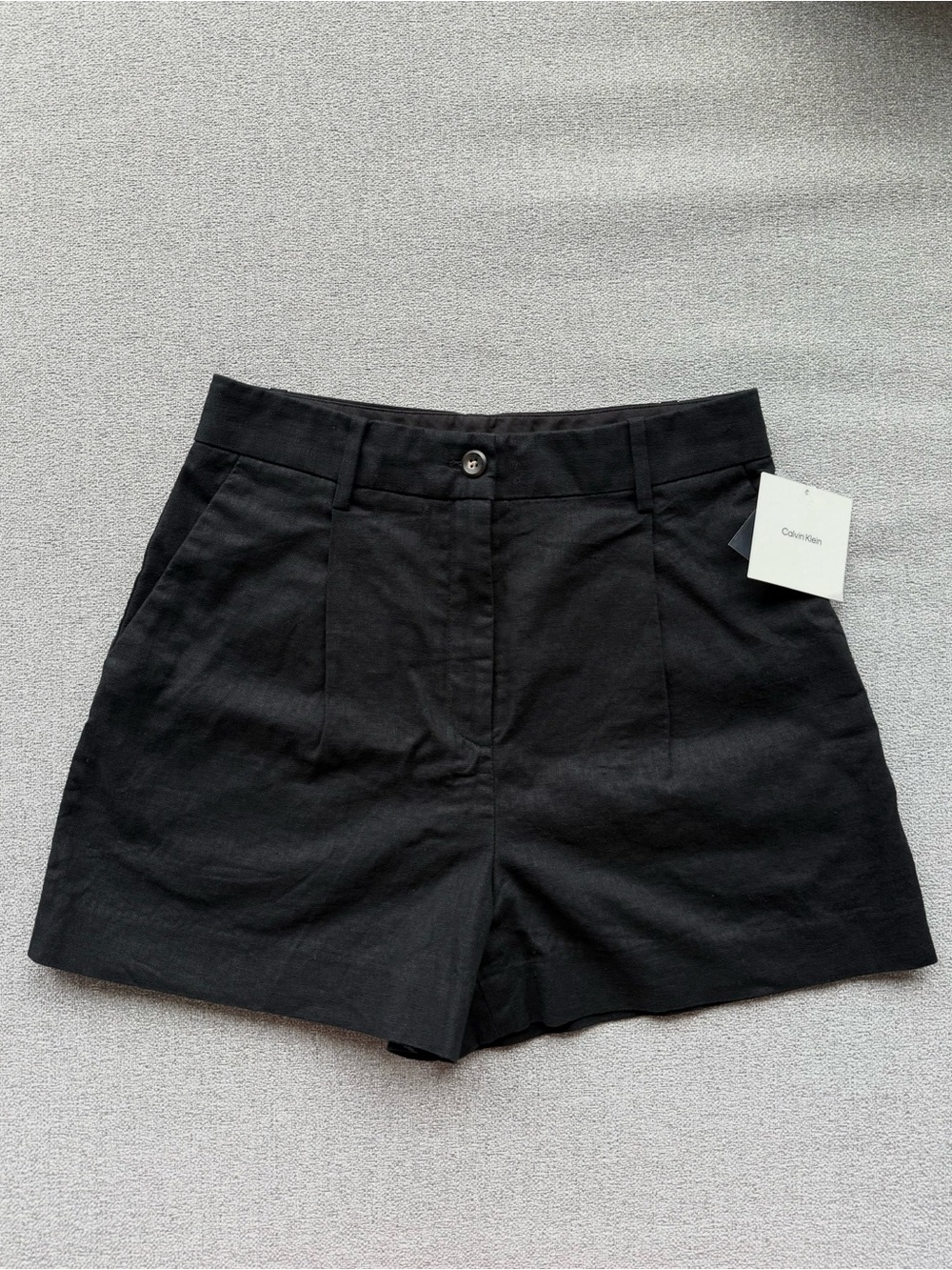 Calvin Klein Linen Black Women's Tailored High-Rise Shorts Women’s US 4